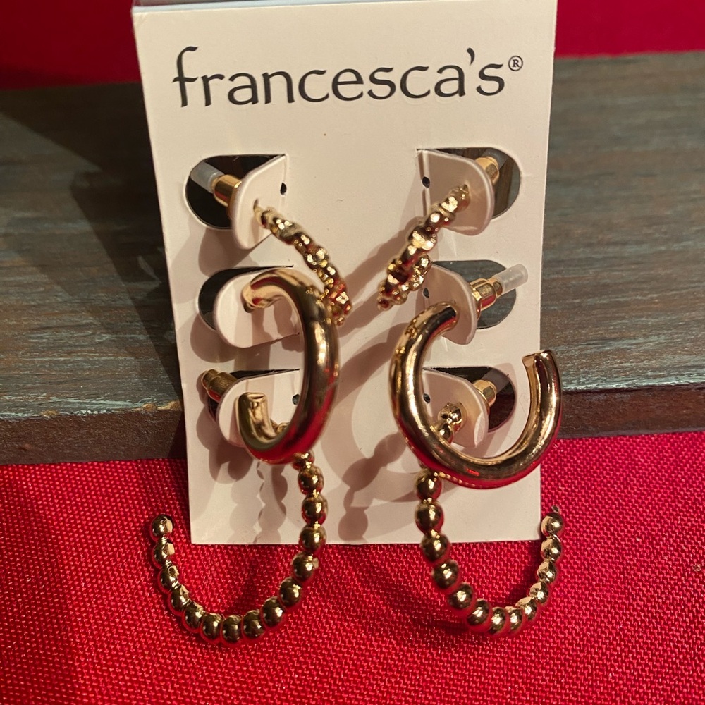 Francesca's Collections Gold Beaded Hoop Earrings. NEW
